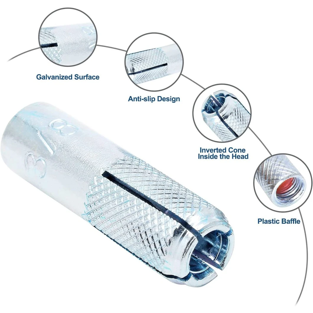 Factory Direct Fastener 12mx16X50 Carbon Steel Zinc Plated Stainless Steel M6-M24 Galvanized Expansion Anchor Bolt Drop in Anchor 3/8
